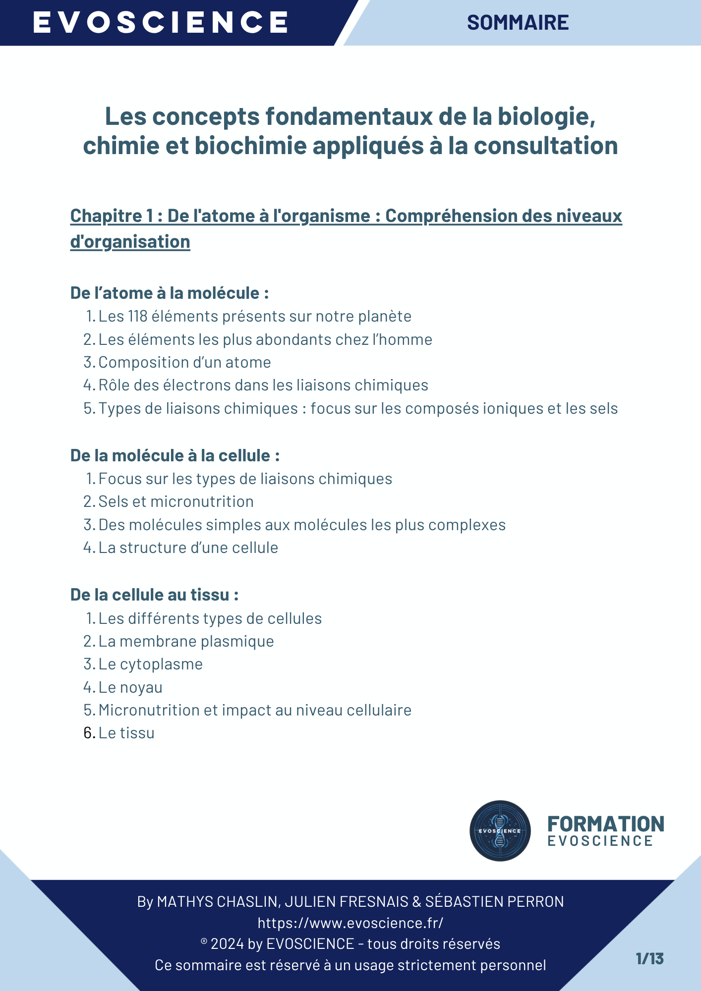 Sommaire chapitre 1