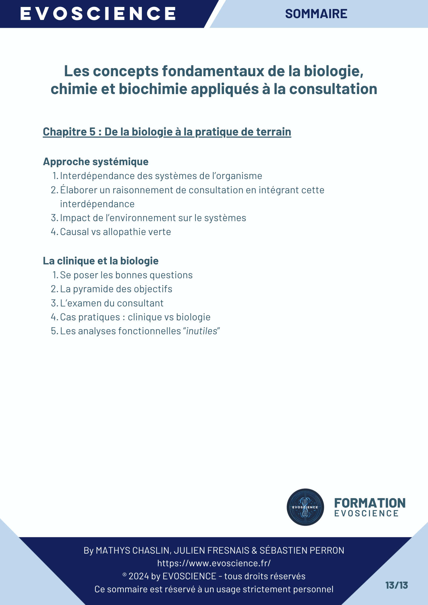 Sommaire chapitre 13