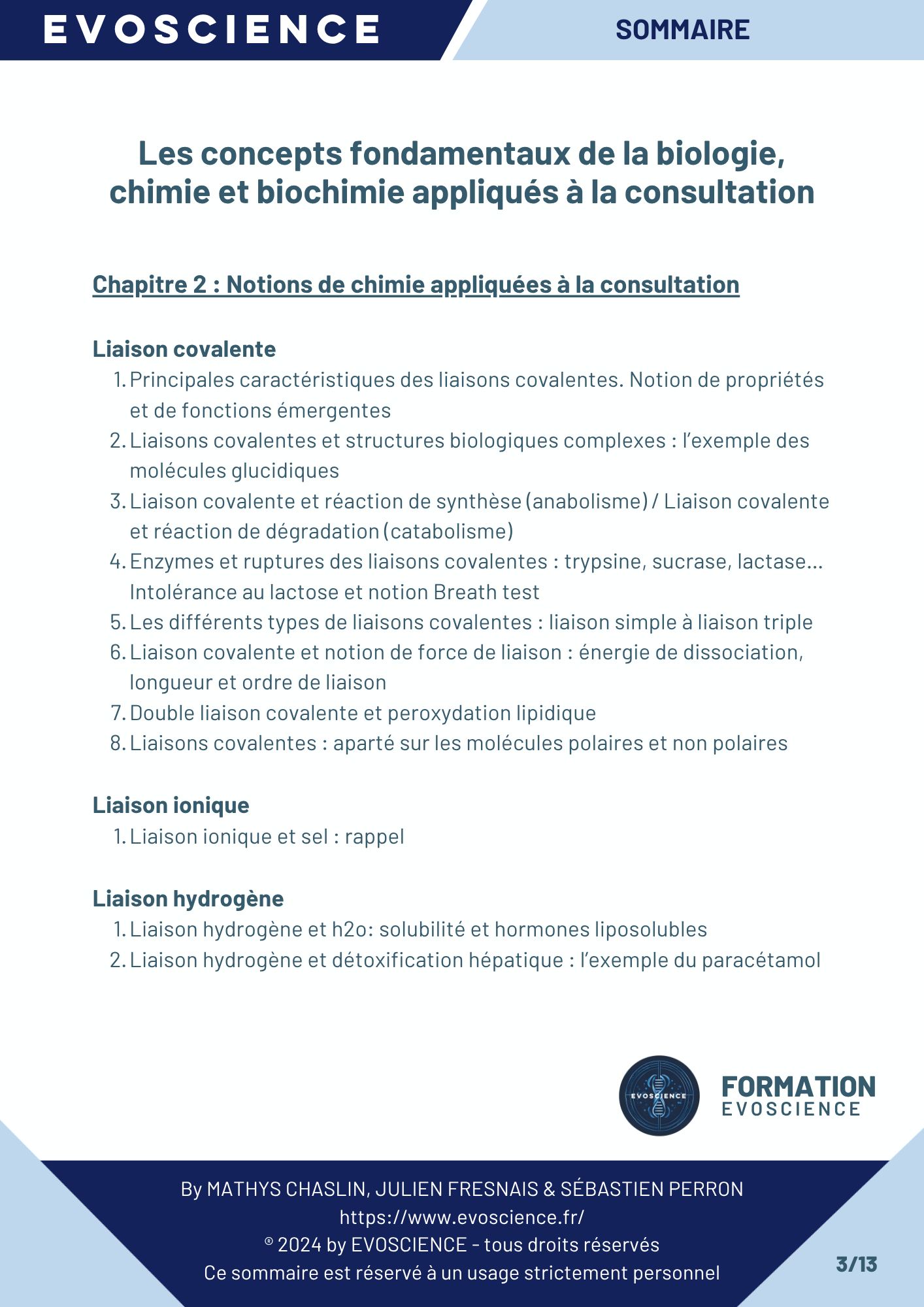 Sommaire chapitre 3