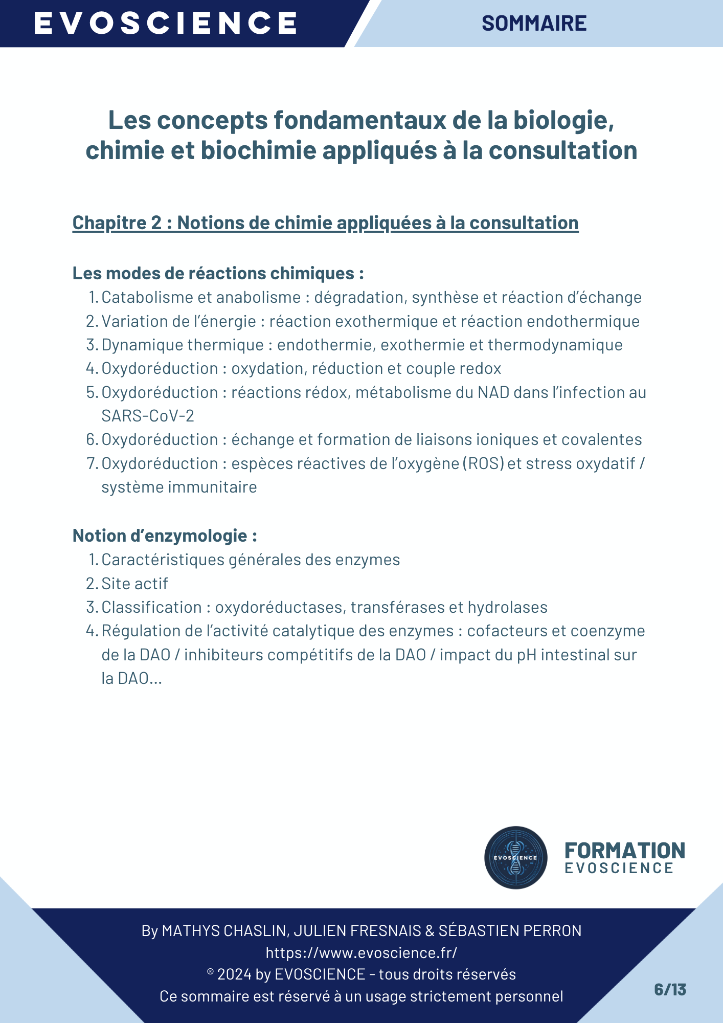 Sommaire chapitre 6