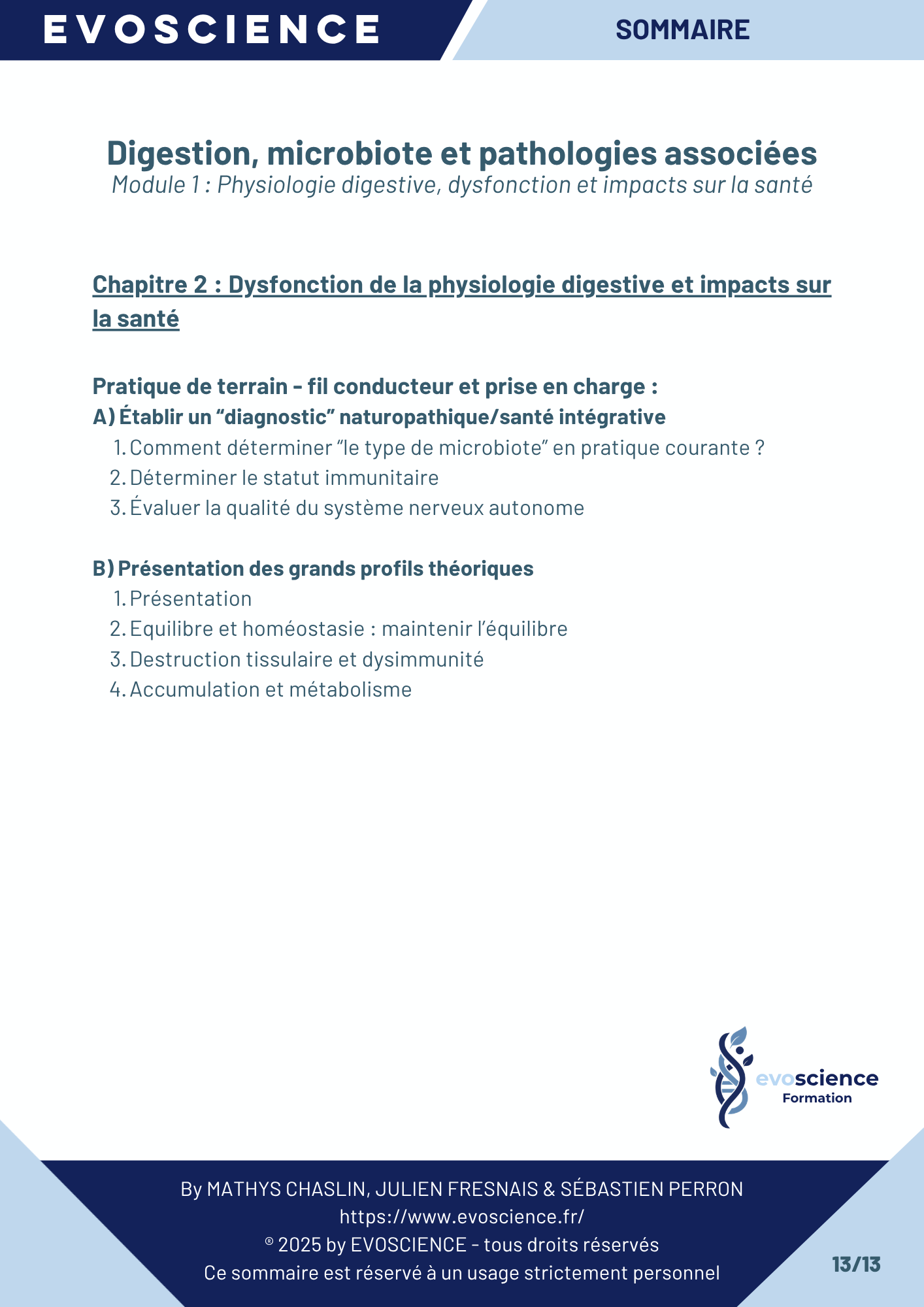 Sommaire chapitre 13